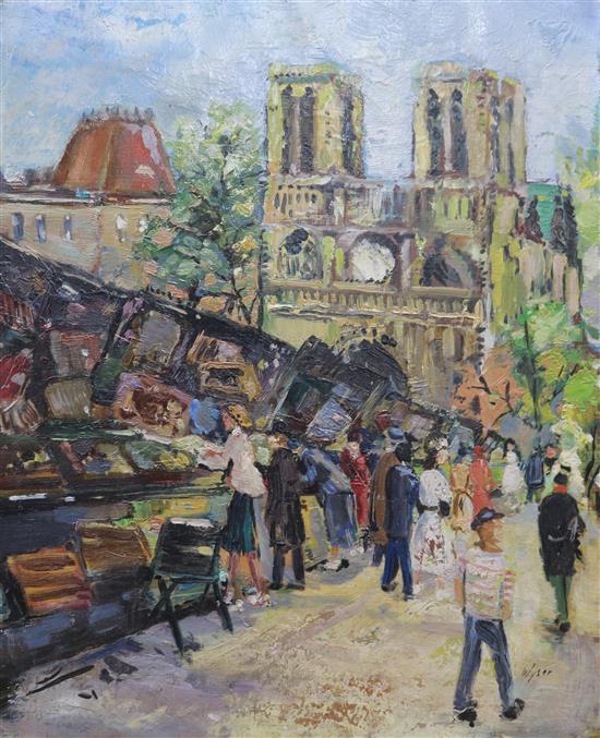 Wysen, oil on canvas, Picture dealers before Notre Dame, signed 51 x 40cm. unframed.